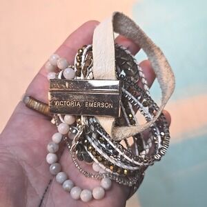 Victoria Emerson Multi Strand Boho Cuff Bracelet White Gold Tone 7 Inch Magnetic